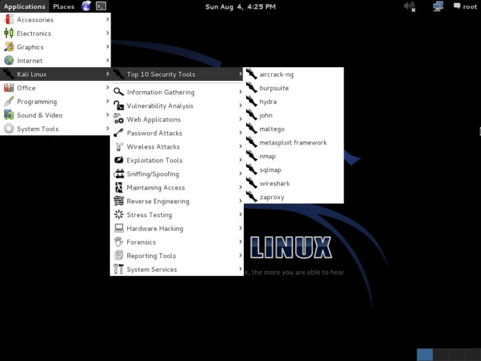 Kali Linux Menu - blackMORE Ops