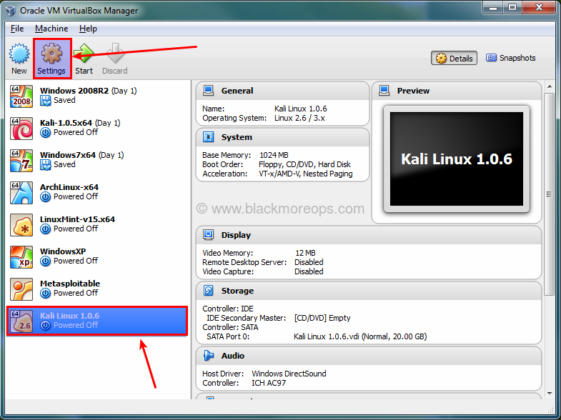 best settings for kali linux virtualbox
